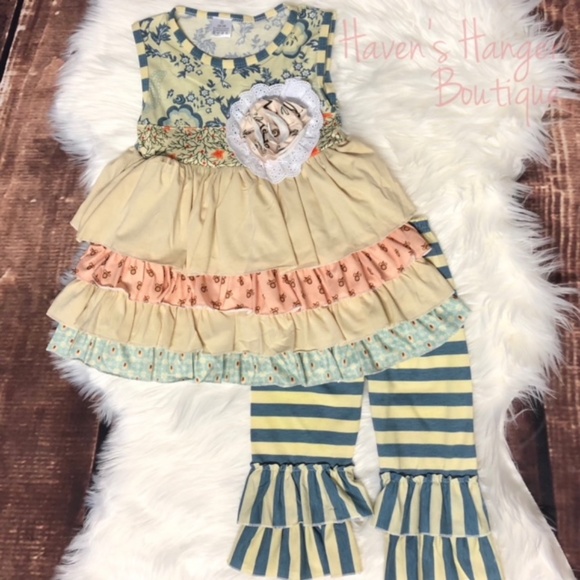 2pc. Layered Ruffle Floral & Stripe Top & Pants #1 - Picture 3 of 7